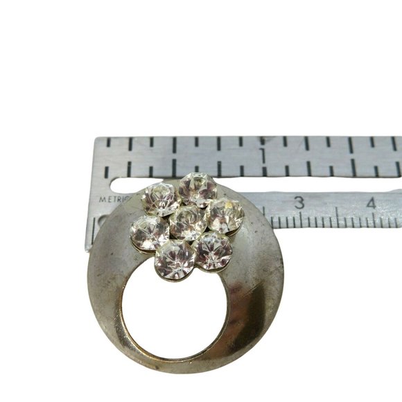 Sterling Silver Concaved Circle Diamond Flower Jewelry Pin Brooch Unmarked MCM - Picture 7 of 8